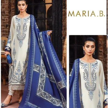Maria.B D # 109- 01| 3PC Luxury Dhanak | printed wool Shawl