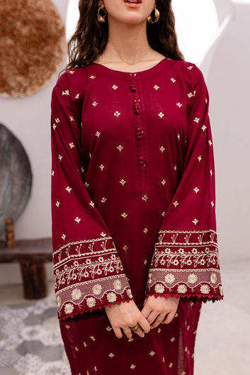 Pop Garnet 2-Piece Embroidered Lawn Ensemble