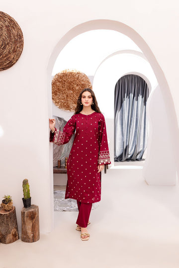Pop Garnet 2-Piece Embroidered Lawn Ensemble
