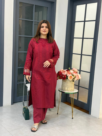 Maroon Chikankari Marina 2-Piece Set – Timeless Elegance