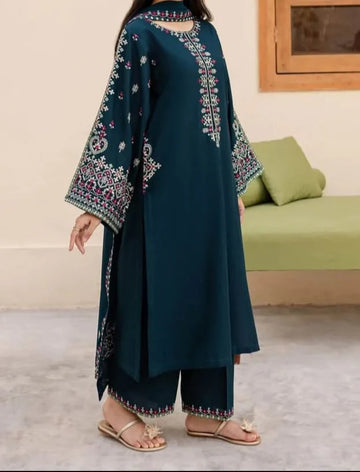 Grace W758 - Embroidered 3pc Marina Dress With Embroidered Chiffon Dupatta.