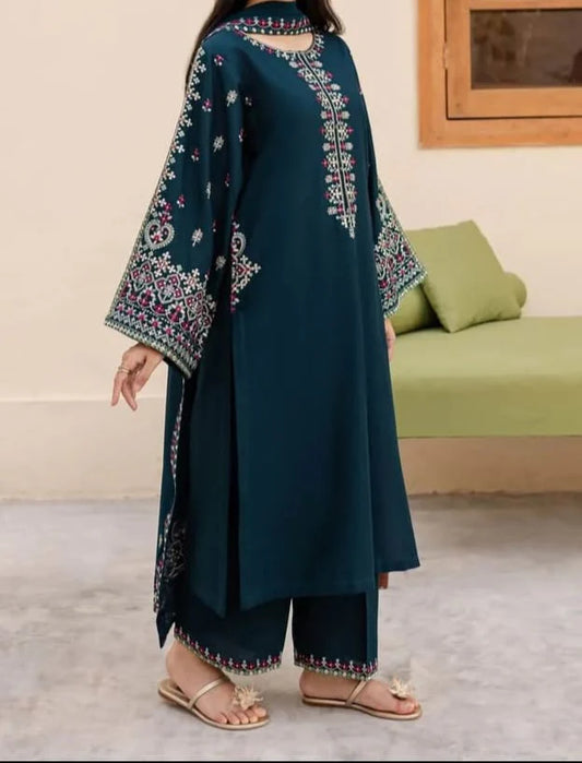 Grace W758 - Embroidered 3pc Marina Dress With Embroidered Chiffon Dupatta.