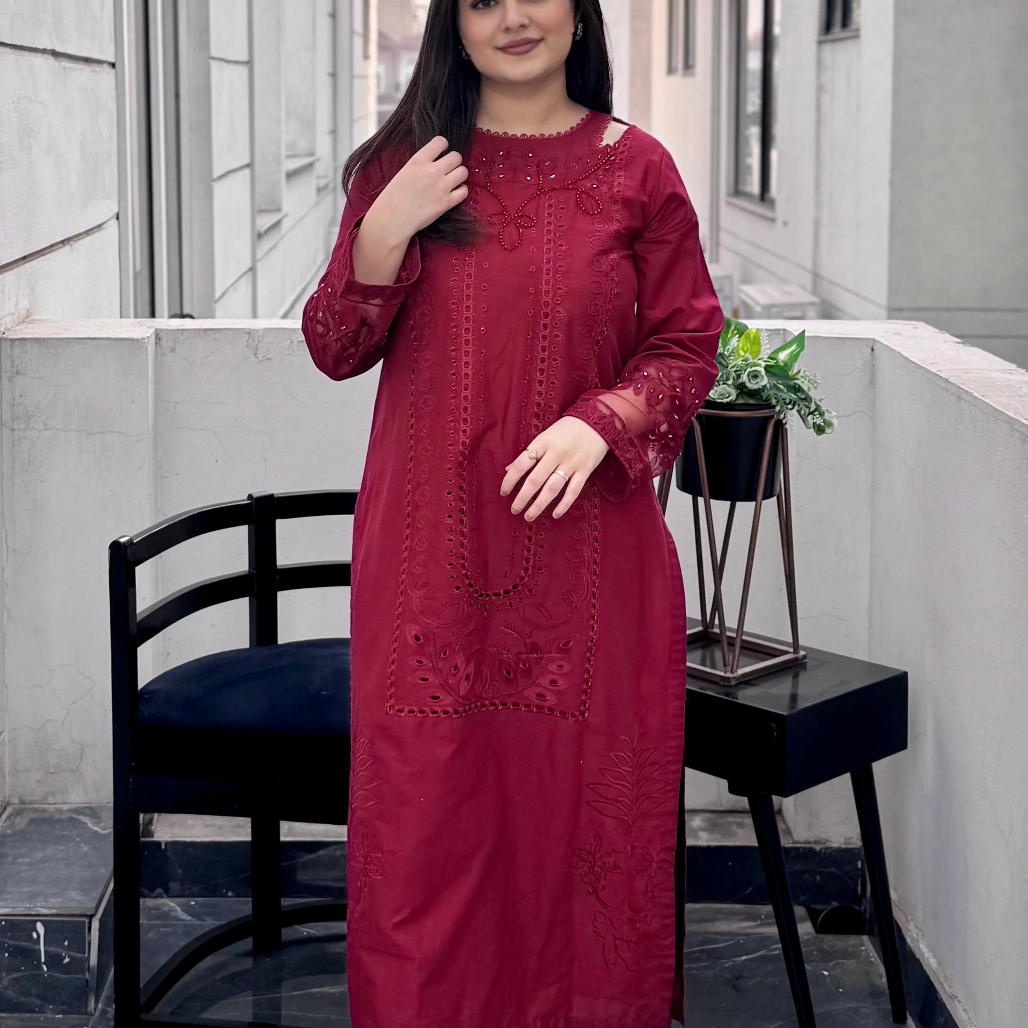 Maroon Chikankari Marina 2-Piece Set – Timeless Elegance