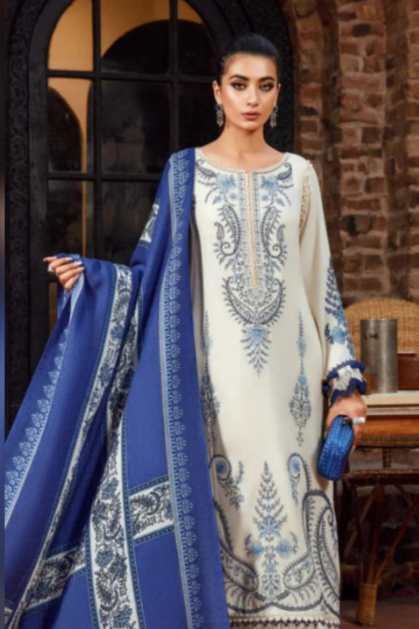 Maria.B D # 109- 01| 3PC Luxury Dhanak | printed wool Shawl